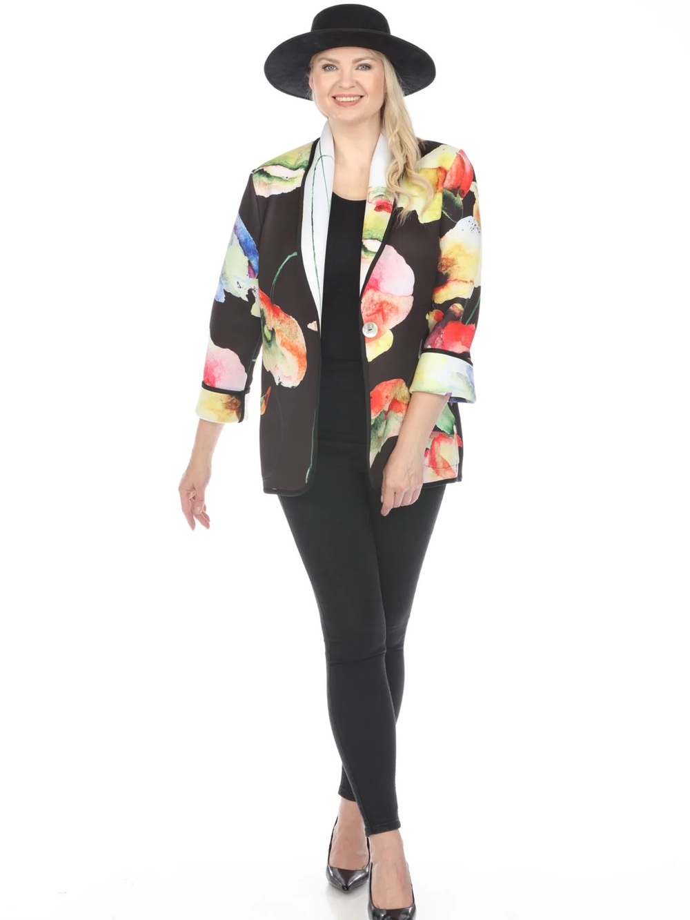 NWT Lavender Brown Floral Watercolor Black Blazer Jacket S